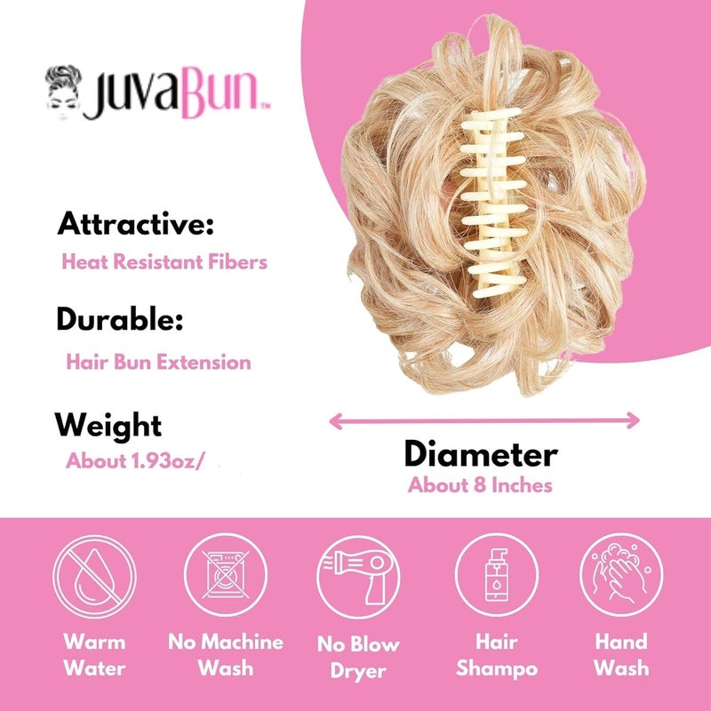 JuvaBun Claw Clip Messy bun -Light Brown | Hair Pieces for Women | Wavy Curly Hair Bun Clip in Claw Chignon Hairpieces | Hair bun extension Everyday Wear | Synthetic Hair Bun Scrunchie | Light Brown - Image 3
